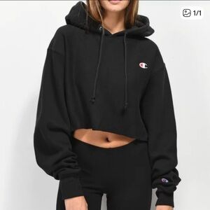 Champion Black Cropped Hoodie